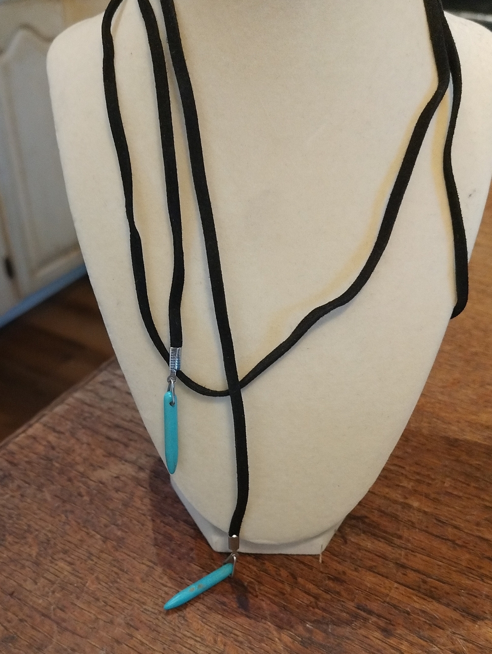 Black Suede Wrap Necklace with Turquoise Spike Pendant